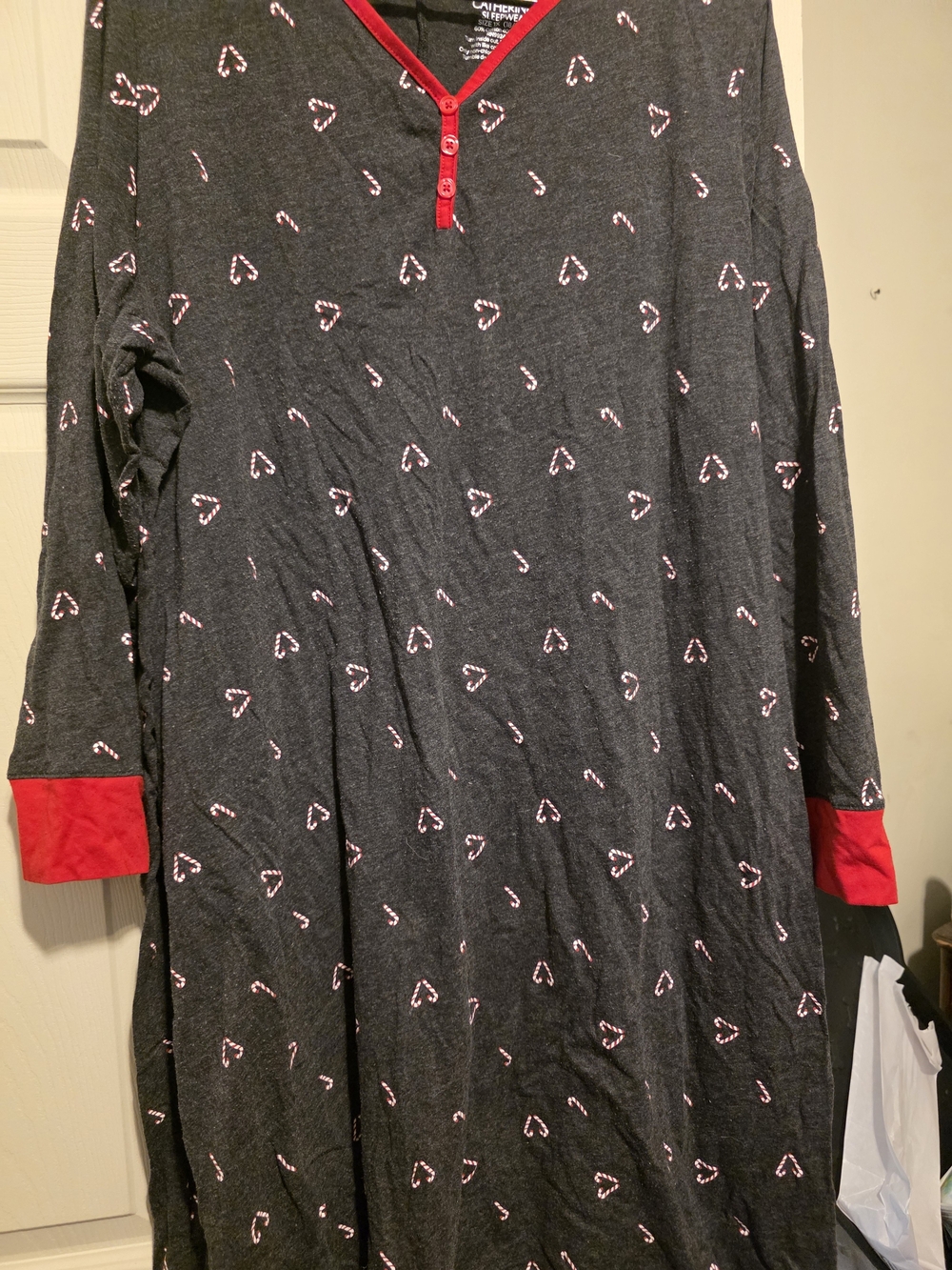 Catherines Charcoal Nightgown Red Trim